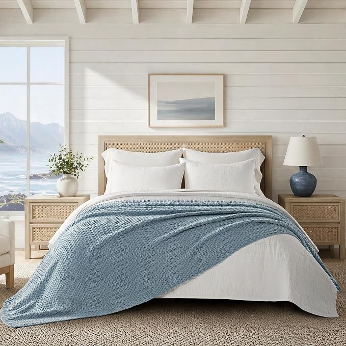 EVERGRACEHOME Chunky Chenille Knit Throw Blanket, 108x92, Chambray Blue | Sculpted Moss Stitch, Chic Modern Farmhouse, All-Season Warmth, OEKO-TEX® Certified, Oversized King for Couch, Bed, Sofa