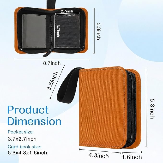 1 Pocket Card Binder–Collectible Trading Card Album, Single Card Holder with 20 Pages, Holds 40 Cards, Side-Loading Mini Binder for TCG, MTG, Sports, Baseball,Football,Small Sports Card Book,Orange