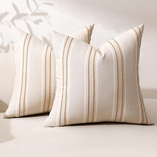 Hckot Fall Rust Terracotta Throw Pillow Covers 20x20 Set of 2 Stripe Pillow | Farmhouse Decorative Pillow Covers Square Cushion Covers for Sofa Couch Bed Living Room Modern Home Decor