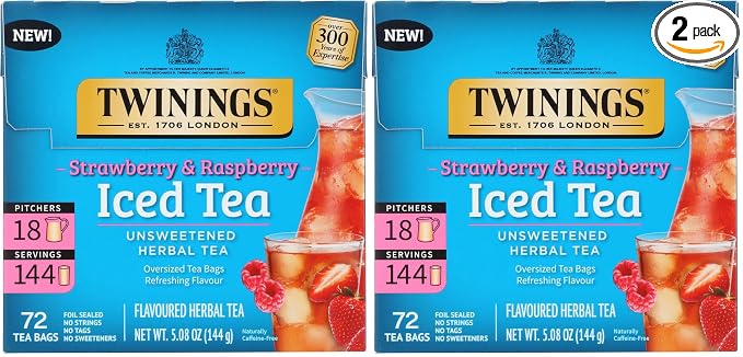 Twinings Strawberry & Raspberry Herbal Iced Tea Bags, 72 Ct (Pack of 2)