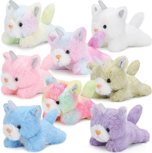 Sumind 8 Pcs Cat Stuffed Animals Bulk Plush Pets 5 Inch Cute Assorted Plush Cats Horse for Birthday Halloween Christmas Party Favors Favors(Horned Cat)
