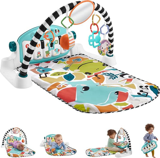 Fisher-Price Baby Activity Mat Glow & Grow Kick & Play Piano Gym, Blue, Musical Learning Toy for Ages 0+ Months, Spanish Version