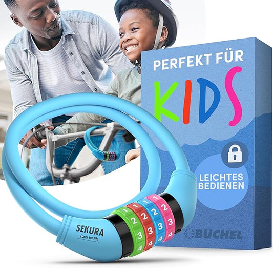 Büchel Bike Locks Cable for Kids - Colorful & Keyless - Secure Your Child's Bike - Easy-to-Use Bicycle Accessory, High Security 5 Digit Resettable Combination Coiling Bicycle Lock, Anti Theft