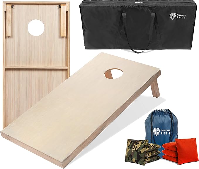 Tailgating Pros Cornhole Boards - 4'x2' & 3'x2' Cornhole Game w/Carrying Case & Set of 8 Corn Hole Bags - 150+ Color Combos! Optional LED Lights