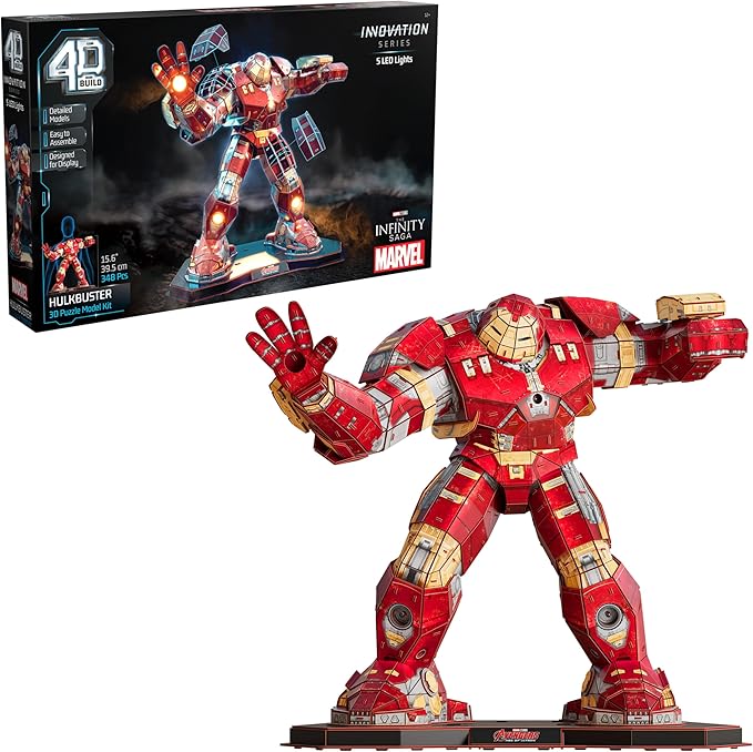 4D Build, Marvel Hulkbuster 3D Model Kit with LED Lights, Innovation Series, Marvel Collectibles & Desk Décor, Adult Puzzle, Building Toys, 3D Puzzles for Adults & Teens, 348 Pieces, for Ages 12 & Up
