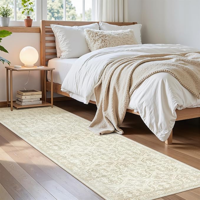 Soalmost Runner Rug 2x8 Washable Hallway Kitchen Runners Beige/Brown | Non-Slip Vintage Rugs for Bathroom Laundry Room, Soft Low Pile Foldable Floor Carpet Mat for Entryway Corridor Bedroom