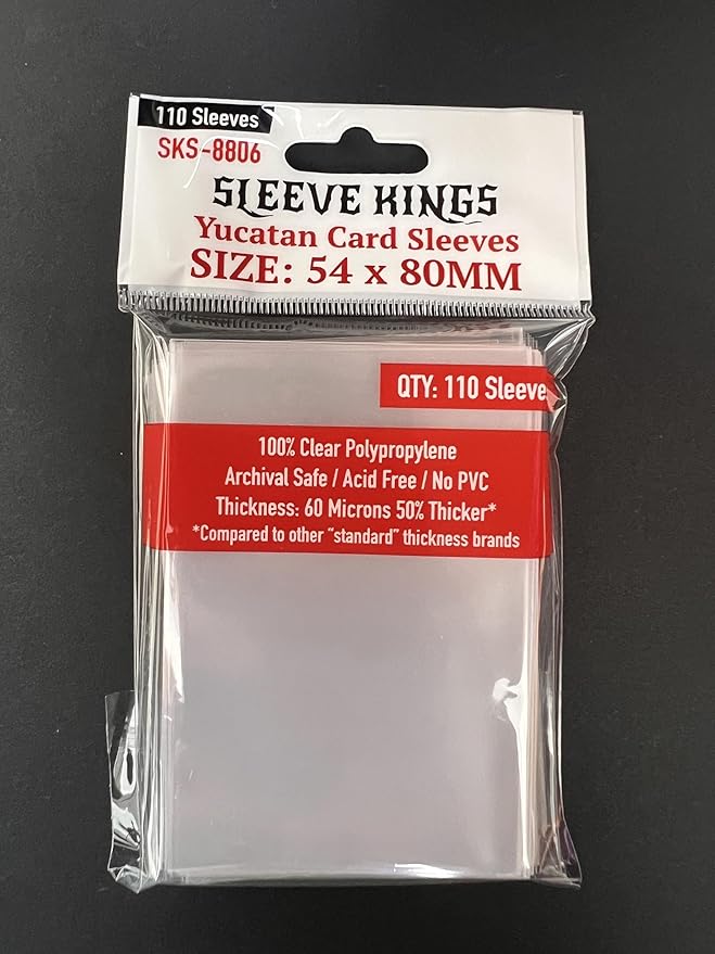 Sleeve Kings Standard Card Sleeves – 110 Count, Clear 60 Micron Thickness, Medium Size (54 x 80 mm), Compatible with Catan & More – SKU: SKS-8806