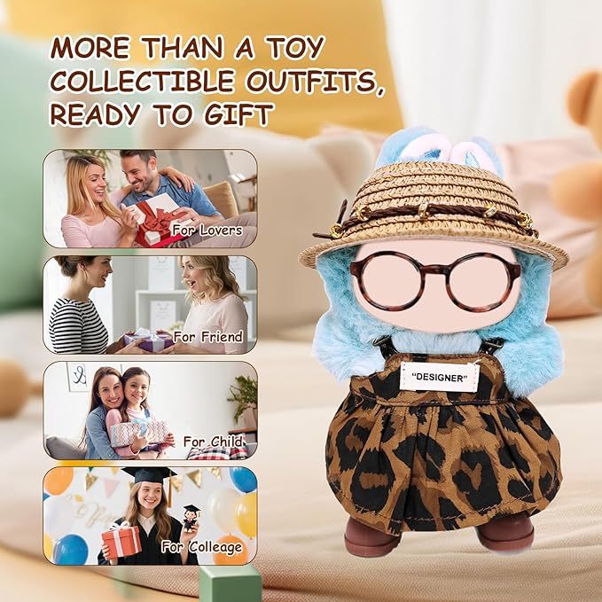 17cm Doll Clothes Set (6-Pcs Outfit), Stylish Clothing for Bunny Doll with Top, Pants, Shoes & Accessories, Just Clothes