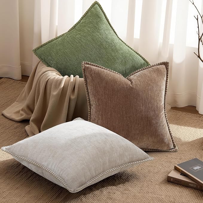 decorUhome Soft Chenille Throw Pillow Covers 12x20 Set of 2 Brown | Fall Textured Decorative Throw Pillow Cases Stitched Edge Modern Farmhouse Luxury Boho Velvet for Couch Sofa Bed Home Decor