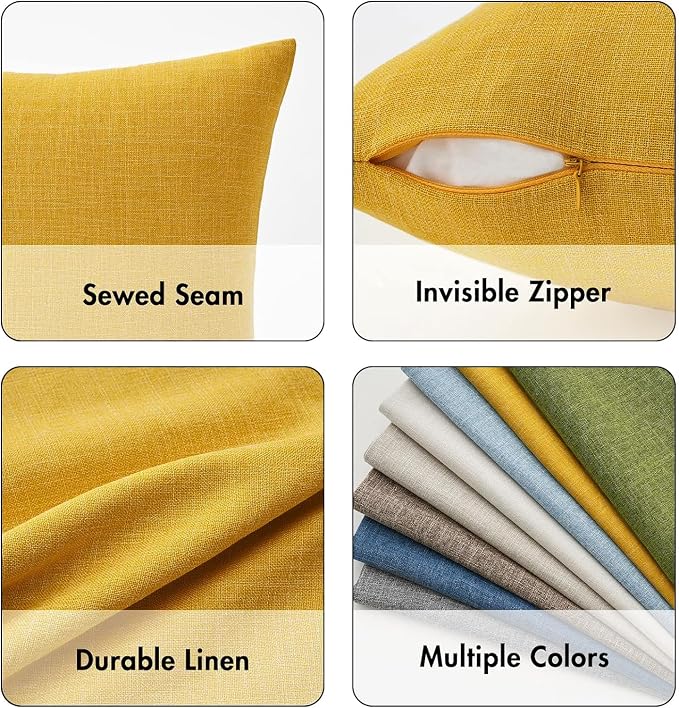 MIULEE Pack of 2 Decorative Linen Burlap Textured Pillow Covers Farmhouse Boho Accent Pillowcases Spring Home Decor for Couch Sofa Bedroom Living Room 20x20 Inch Bright Yellow