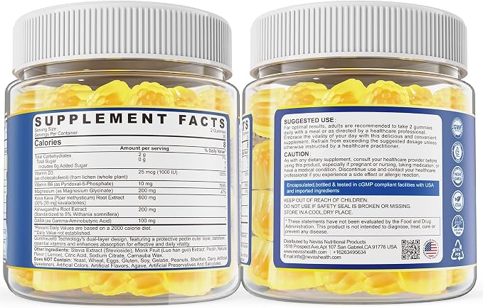 Kava Kava Gummies for Calm, Relaxation & Natural Sleep | w/GABA, Ashwagandha, Magnesium, Vitamin B6 D3 | High Potency Kava Root Extract Supplement | Sugar-Free, Melatonin-Free, Vegan 60 Ct