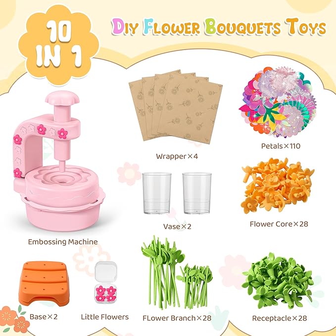 Fabric Flower Bouquets Toys,DIY Craft Kits for Kids,Arts and Crafts Toy for 3+ Year Old Girls,Flowers Market Toy,Build Your Flower Bouquet,Educational Preschool Learning Toys for Birthday,Christmas