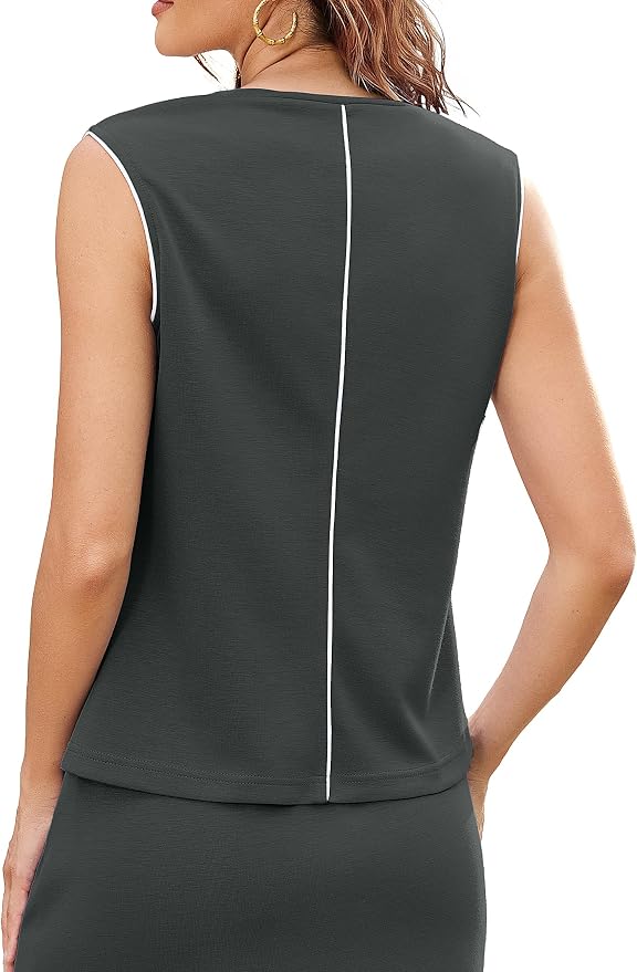 Womens 2 Piece Skirt Sets Summer Sleeveless Travel Outfit | Color Block Tennis Skort Sets, Built-In Shorts with Pockets, Aiportl Vacation Athletic Matching Sets