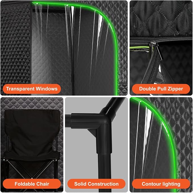 Portable Steam Sauna Tent with Clear View Door, Black, Full Size Square Sauna for Home, 3L Steamer, 9 Heat Levels