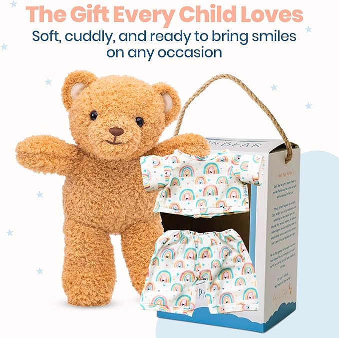 Zip N' Bear Soft Plush Teddy Bear Stuffed Animal with Radiant Rainbow Pajamas - Zippy The Bear Cute Cuddly Plush Toy, Perfect Sensory Teddy for Kids, Toddlers - Adorable Gift & Bedtime Companion
