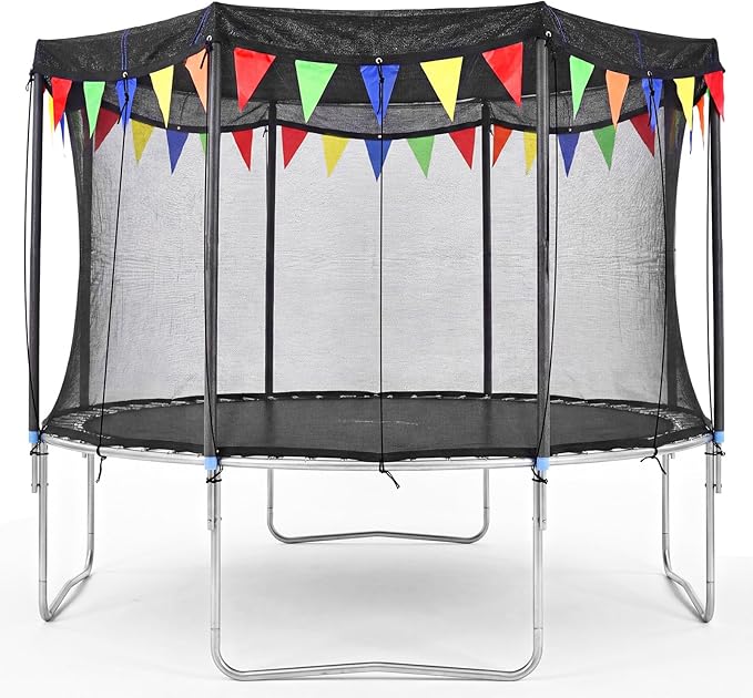 2026 Upgraded Round Trampoline Shade Cover, 4Lbs Heavy Duty Cover Accessories for 8 10 12 14 15 16FT Trampoline for Sun Protection, Sun Shade with Colorful Flag and 98FT Elastic Cord, Non Tears Easily
