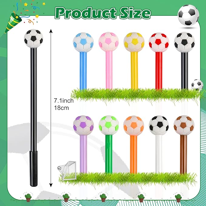 LiYiQ 50 Pcs Soccer Party Favor Cartoon Cute Fun Pens for Kids Kawaii Soccer Shape Gel Black Ink Pen Cute Soccer Pens for School Office Home Student Kids Present