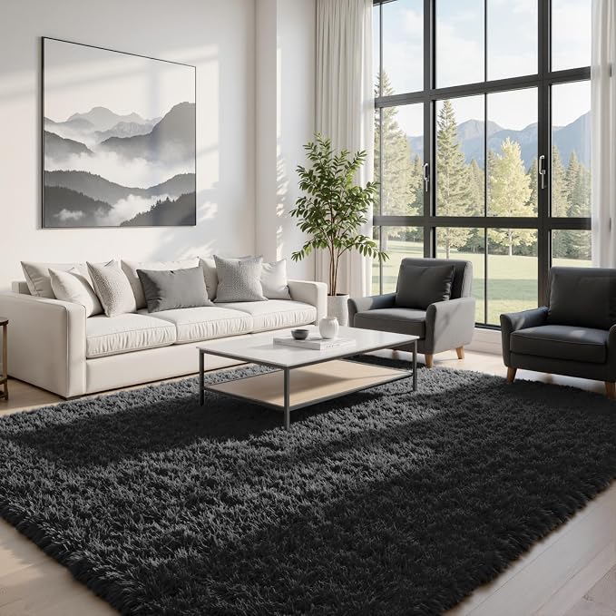 5x7 Area Rugs for Living Room: Ultra Soft Fluffy Shag Black Rug for Bedroom, Non-Slip Large Fuzzy Plush Rug Indoor Floor Carpet for Nursery Kids Boys Girls Room, Dorms, Modern Home Decor