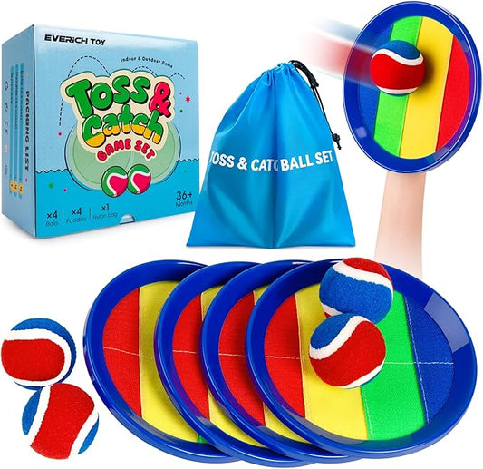 EVERICH Upgraded Toss and Catch Ball Game Set, Outdoor Games for Family Outdoor Toys Yard Games, Beach Pool Toys Camping Game for Adults Family with 4 Paddles 4 Balls, Great Gifts Idea