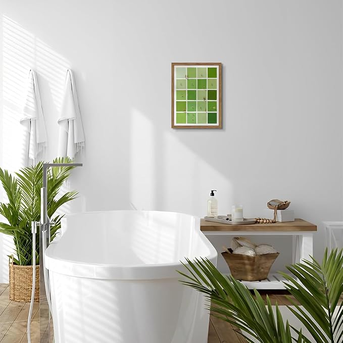 Framed Modern Green Wall Art, Minimalist Summer Swimming Pool Canvas Wall Decor Painting, Mid Century Stripe Artwork Poster Print Pictures for Living Room Bedroom Bathroom Decor 12x16 Inch