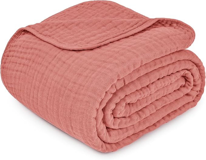 Comfy Cubs Adult Muslin Blanket 50x60” Throw Swaddle Blankets, Dusty Rose | 6 Layer Soft, Breathable & Lightweight Muslin Adult Blanket - Machine Washable & Designed in the US Bedding for All Seasons