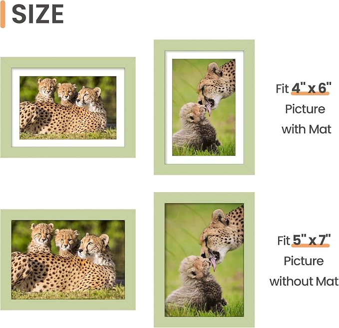 upsimples 5x7 Picture Frame, Display Pictures 4x6 with Mat or 5 x 7 Without, Wall Hanging Photo Frames, Green, 1 Pack