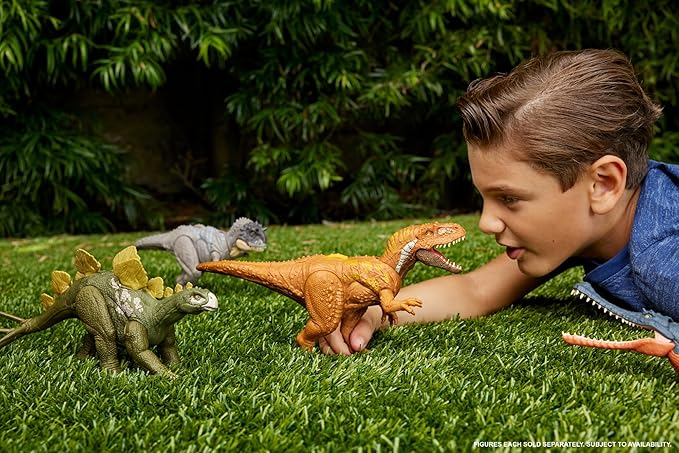 Mattel Jurassic World Wild Roar Dinosaur Toy with Sound & Attack Move, Hesperosaurus Posable Action Figure Includes Digital Play, 11 inches Long
