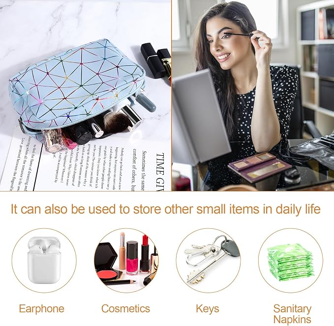 Likesing Period Bag for Girls Womens, Leather Sanitary Napkin Storage Bag, Portable Menstrual Pad Bag Period Pads Pouch, Small Make Up Bags(Colorful Blue)