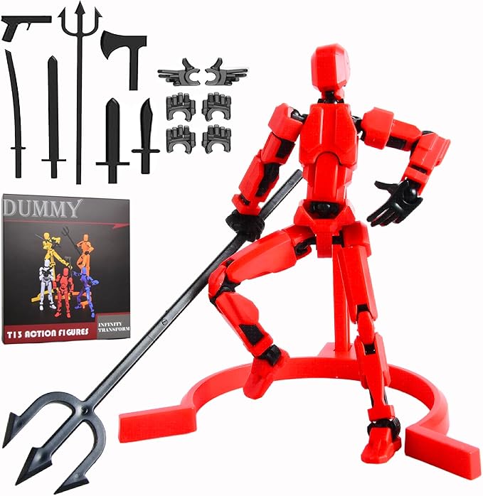 T-13 Creative Action Figure with Pose Stand,Anime Robot Building Toy Sets,Lucky Puppet Joints for Boys,Girls,Men,Women,Multi-Jointed Moveable Dummy Desk Decoration,Desktop Ornament for Game Lover,Red