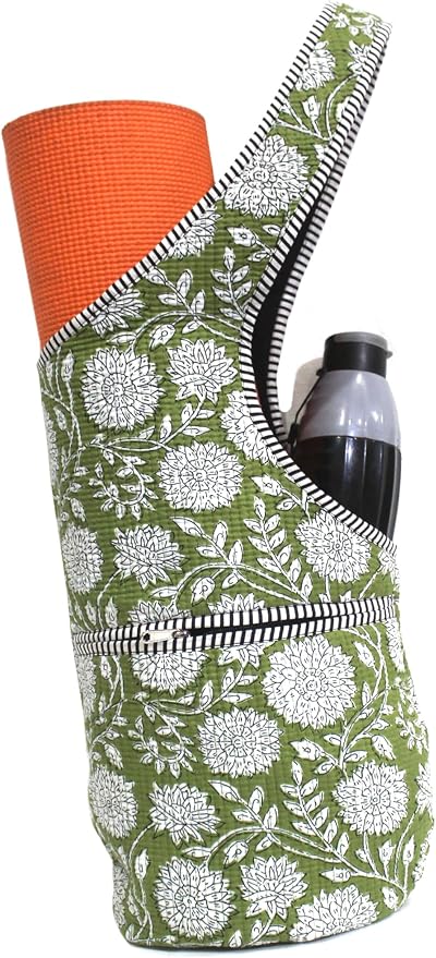 INDIAN CRAFT CASTLE Yoga Mat Bag | Tote Mat Bag | Sling Yoga Tote w/Large Side Pocket & Zipper Pocket | Yoga Mat Carrier Fits Most Size Mats