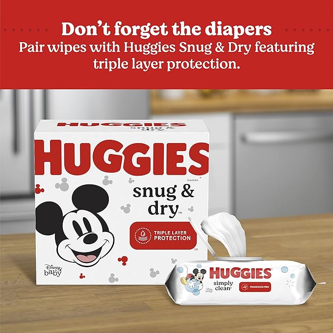 HUGGIES Simply Clean Baby Wipes, 9 Flip-Top Packs ( Wipes Total) White Unscented 576 Count (Pack of 9)