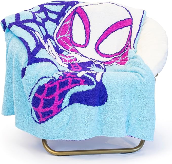Marvel Spidey & His Amazing Friends Ghost Spider Feather Knit Fluffy Throw Blanket - Gwen Stacy Fuzzy Blanket Measures 50 x 60 inch, Super Soft Lightweight Bedding