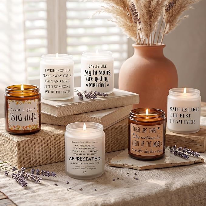 MULCHUM Lavender Scented Candle, Self-Care Cheer Up Gift for Friends, Relaxing Natural Soy Wax Jar Candle for Women Men Employee Appreciation Stress Relief, 7oz 45 Hours Long Lasting Burn