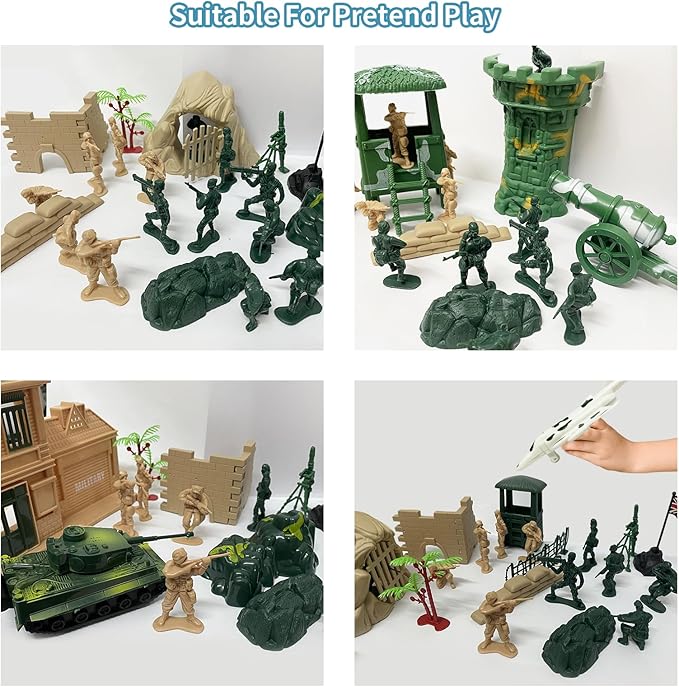 Army Men Toys for Boys, 130 Pcs Kids Military Base Playset, Plastic Action Figures and Accessories with Toy Soldiers, Army Tank, Jets, Walls, Helis, Battlefield Mat and More for Boys Age 6-8 8-12