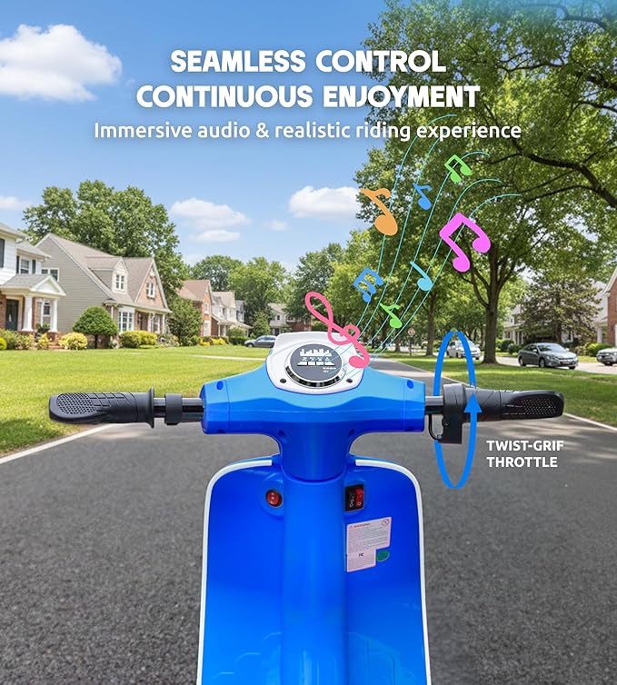Kids Motorcycle, 2 Wheel Electric Motorcycle for Boys Ages 8-14, 24V Ride on Toys with Music, Story, Headlight, 3 Speed Options, Up to 60min Ride Time, for Riders up to 143 lbs, Easy Assemble, Blue