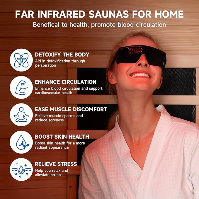 Full Spectrum Infrared Sauna, 1 Person Home Infrared Sauna with Red Light Therapy, Indoor Canadian Hemlock Wood Dry Saunas Room,1178w/120v, Foot Warmer, 7 Heating Panels, Bluetooth Speakers