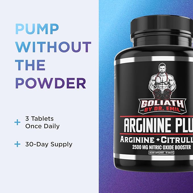 Dr. Emil's Arginine Plus - L Arginine & L Citrulline Malate - High Dose 2500 MG Nitric Oxide Booster for Circulation, Endurance & Workout Pump - Non-GMO