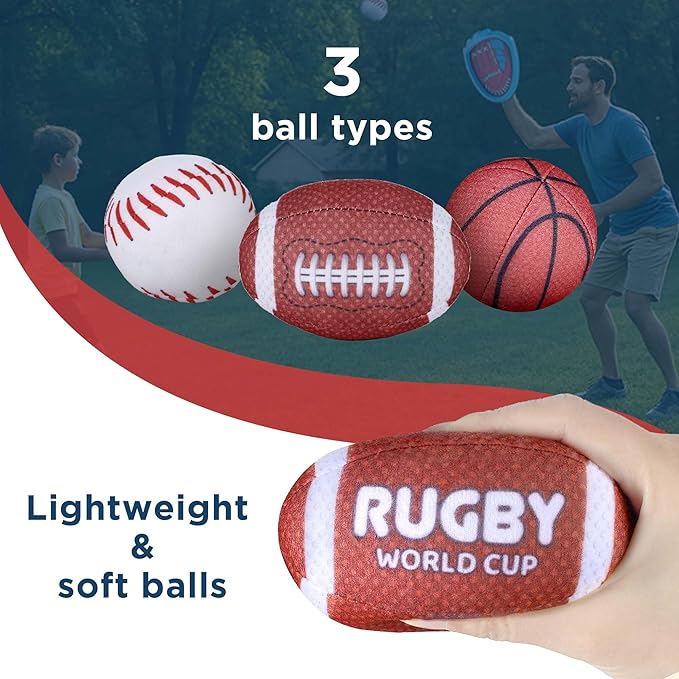 iPlay, iLearn Kid Toss Catching Ball Game, Toddler Baseball Toy Set W/ 2 Training Gloves 6 Soft Balls, Sport Outdoor Play Game for Yard Camping Activity, Birthday Gift 3 4 5 6 7 8-12 Year Old Boy Girl
