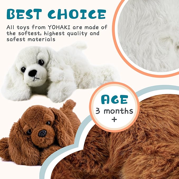 Plush Puppy Dog Set - 2 Pack 10 Inch Soft & Fluffy Stuffed Animal Dogs, Huggable White & Brown Plush Puppies, Cuddly Toy Gift for Kids & Dog Lovers, Machine Washable & Ultra-Soft