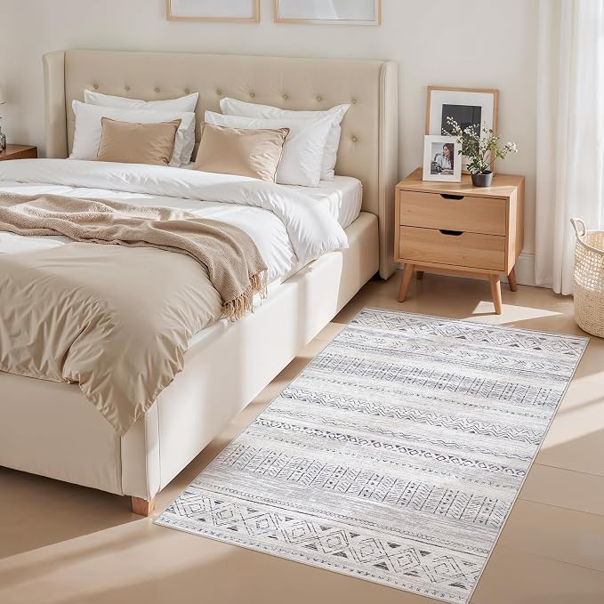 cotiled 3x5 Area Rugs Living Room Rug: Washable Boho Rugs with Non Slip Backing Small Soft Indoor Stain Resistant Carpet for Bedroom Farmhouse Dining Room Lightweight Home Decor Dark Grey