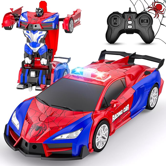 Remote Control Car for Boys 4-7, Rc Cars for Boys Age 8-12, One Button Transformation to Robot with Flashing Light 2.4Ghz Transforming Robot Car 1:18 Scale for Kids with 360 Degree Rotation