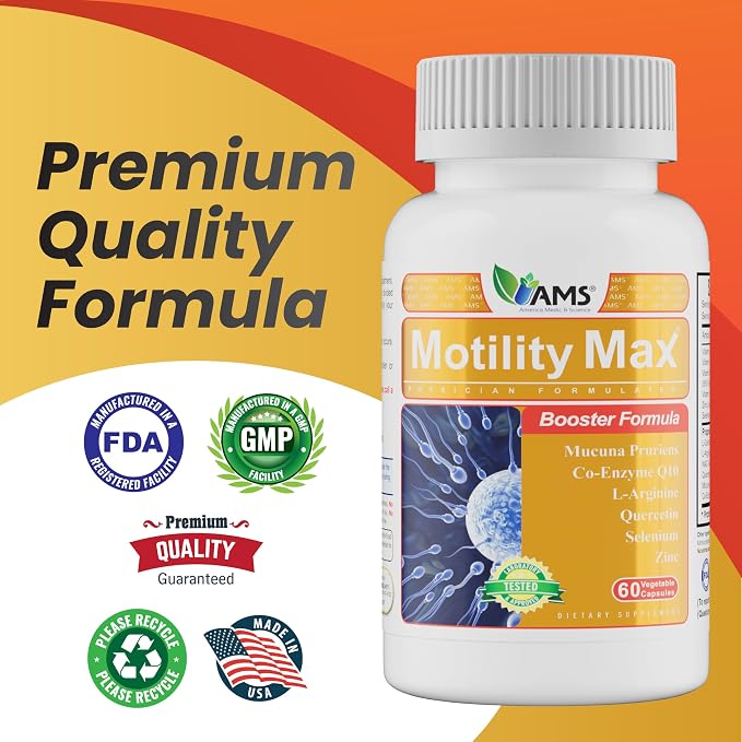 Motility Max – Supports Sperm Motility & Reproductive Health Promotes Healthy Blood Flow, Libido & Testosterone Levels Antioxidant Formula with L-Arginine, L-Carnitine & Essential Nutrients 60 Capsule