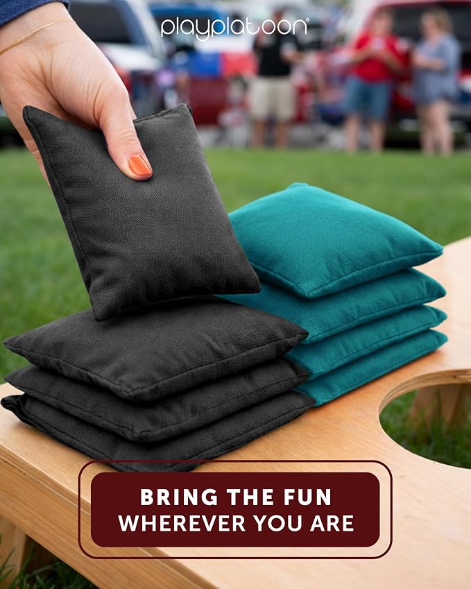 Play Platoon Cornhole Bags Weather Resistant- Set of 8 Regulation Bean Bags for Tossing- Official Professional Size & Weight Corn Hole Bags Two Color All Weather Cornhole Beans Bag Set with Tote Bag