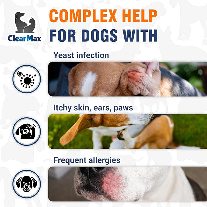 Yeast Infection Treatment for Dogs Soothes Itchy Ears and Irritated Skin – Helps with Allergies, Redness & Maintains Gut Work – Liquid Yeast Infection Drops for Dogs with Natural Beef Flavor – 2 Oz