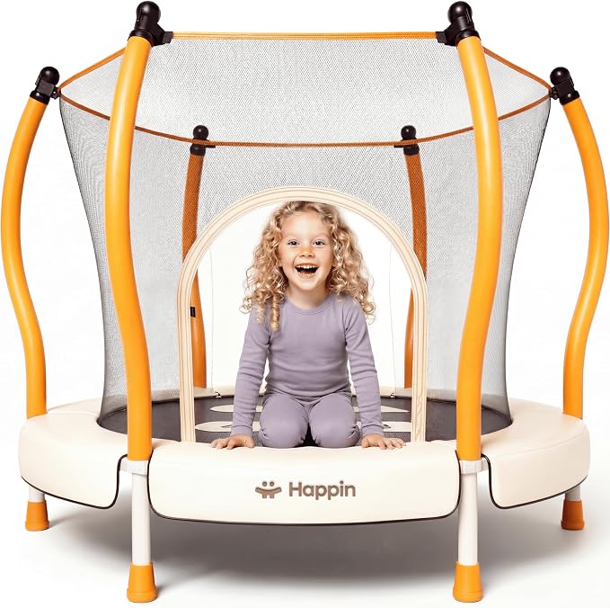 Happin® 55’’ Trampoline for Kids with Safety Enclosure, Indoor & Outdoor Toddler Trampoline, Ultra Safe Design with Multi Activity Accessories, Perfect Toddler Gift for Boys & Girls Ages 1–8