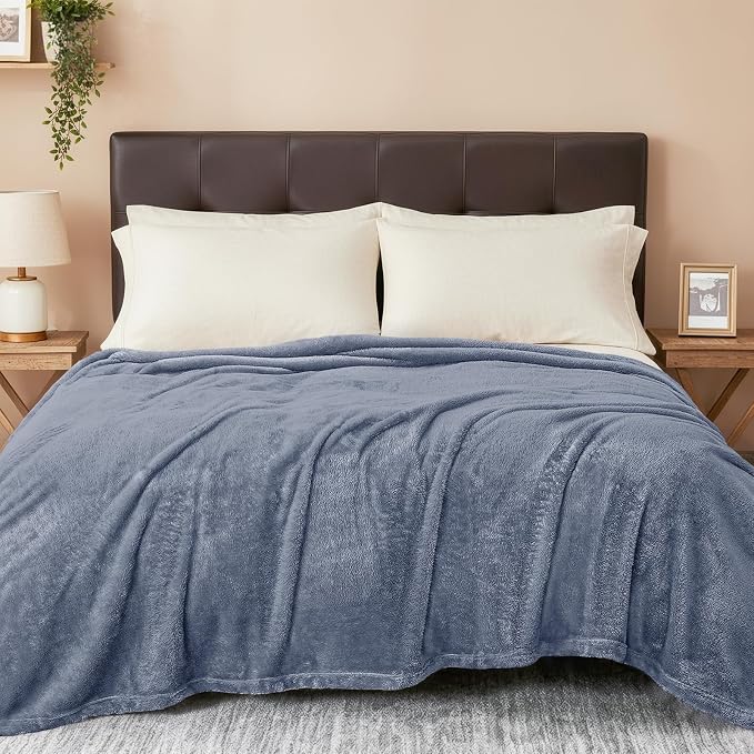 Exclusivo Mezcla Fuzzy Plush Fleece Bed Blanket King Size, Stone Blue | 104x90 Inches, Super Soft and Cozy Bed Blanket, Fluffy Decorative Bedding for Livingroom, Bedroom, All Season