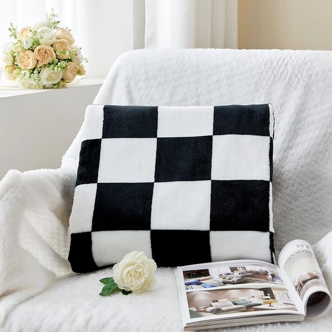 BEDELITE Plaid Fleece Throw Blanket, Black & White Checkered 50x60 Throw | 100% Polyester Microfibe, Soft, Lightweight, Warm, Classic Cherckerde Blanket, Room Decor, Machine Washable, for Couch Bed