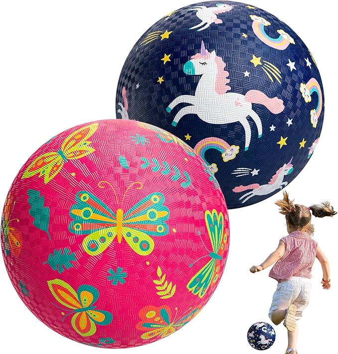 U&C Planet 2 Pack Playground Balls for Toddler Kids, 6 inch 8.5 inch Cartoon Rubber Balls with Pump, Dodgeball Kickball for Outdoor & Indoor Game, Great Gift for Boys Girls Aged 1 and Above