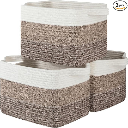 OIASKET Storage Baskets for Organizing, Woven Baskets for Shelves, Rectangle Decorative Organizer for Storage Clothes, Toy, Books, Towels Nursery Bins 3 Pack (Gradient Dark Brown, 13"x9.85"x8.7")