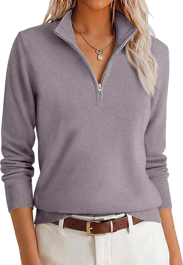 ANRABESS Women Quarter Zip Long Sleeve Fall Pullover Sweater | Soft Knit Fabric Medium Stretch, Business Casual Work Office, Travel Vacation, 2026 Trendy Fashion, Winter Cozy Outfits